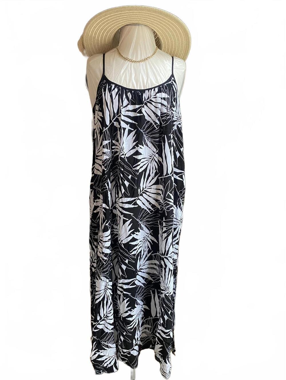 Joyspun Black and White Leaf Print Sleeveless Summer Dress 2X
